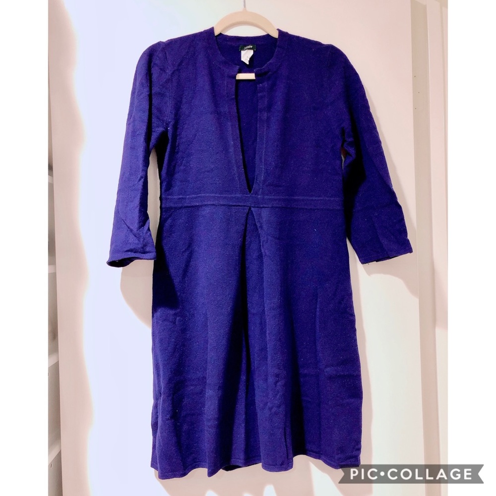 J Crew Eggplant Purple V Neck Wool Dress size S